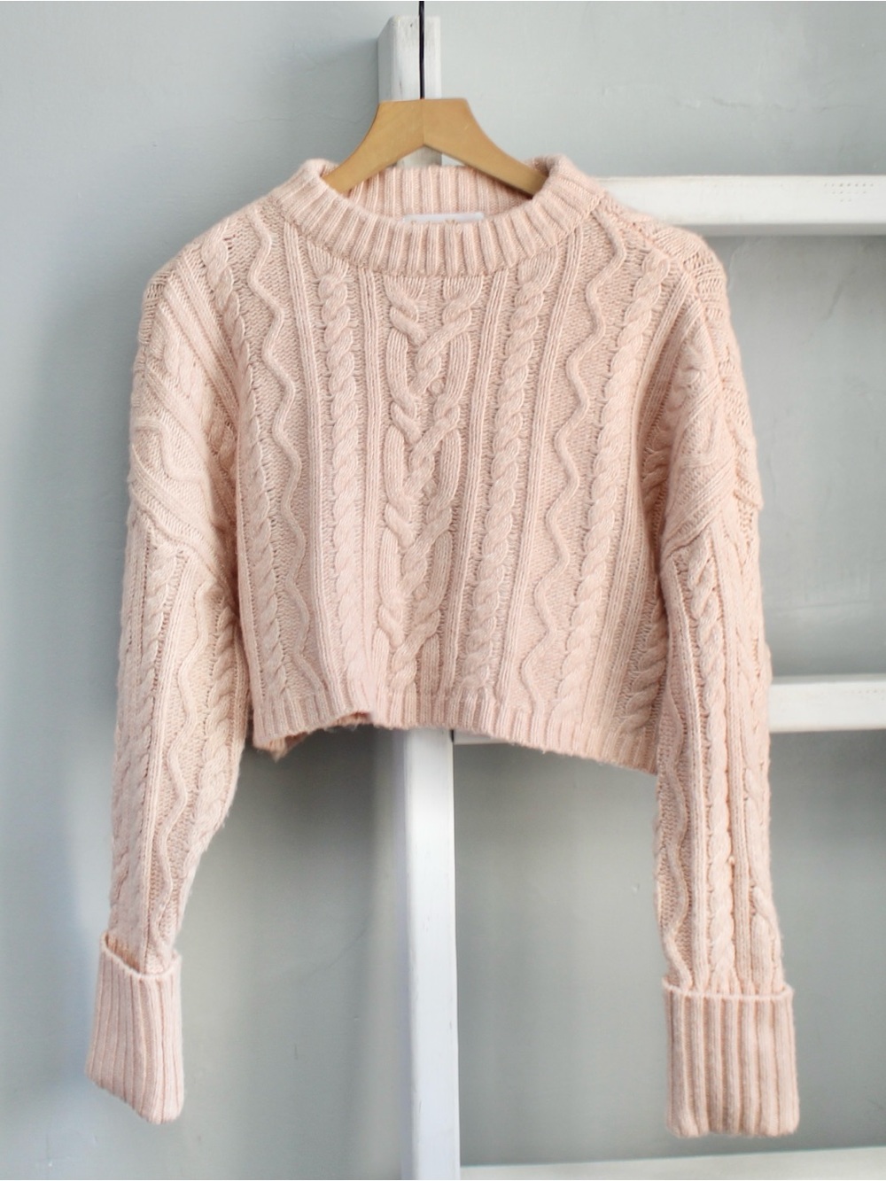 Sugar Moon Cropped Cable Pullover Sweater Pink Size Small